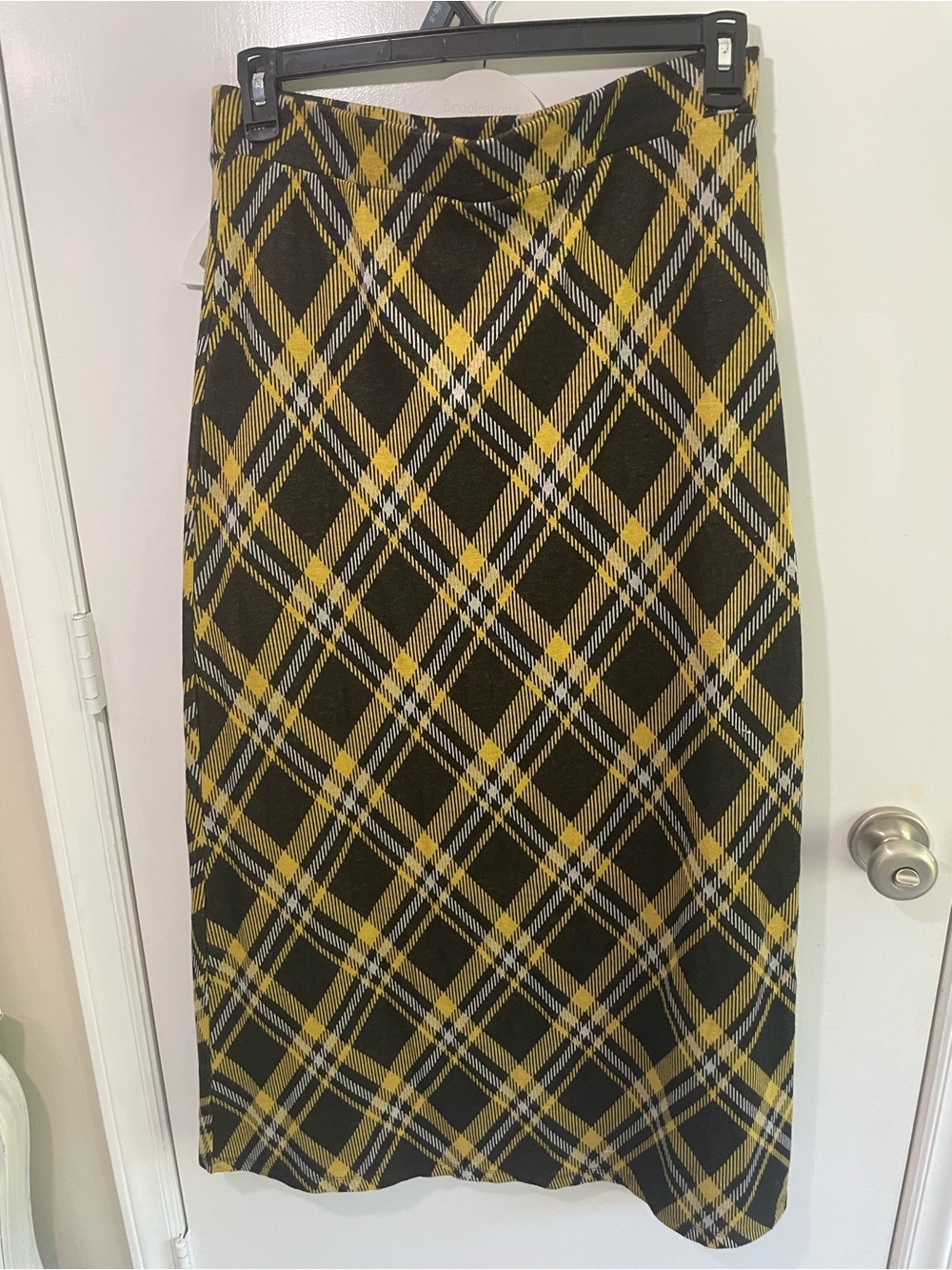 Yellow Plaid Maxi Skirt - Women. Stretch waist. Academia,preppy.